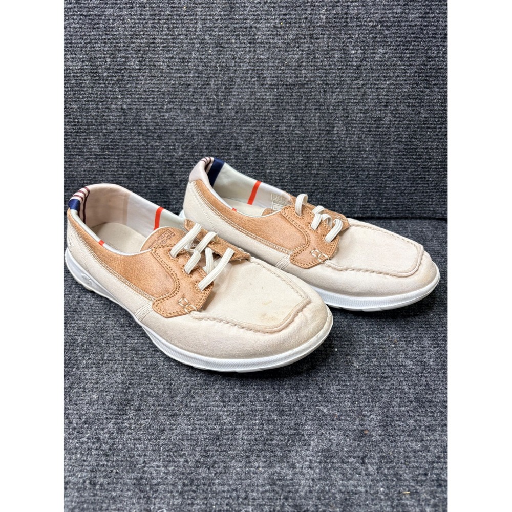 Skechers On-The-Go Boat Shoes Womens 8.5 Wide Natural Beige 136070W Goga Mat